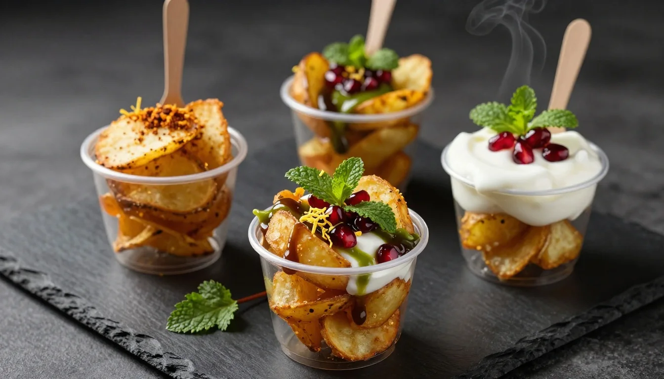 Chilli Garlic Potato Shots Chaat Cups